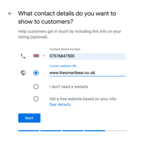 add your contact details prompt